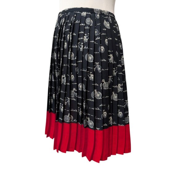 Tommy Hilfiger Womens Size 4 Black Red Trim Bicycle Print Pleated Short Skirt - Picture 3 of 10